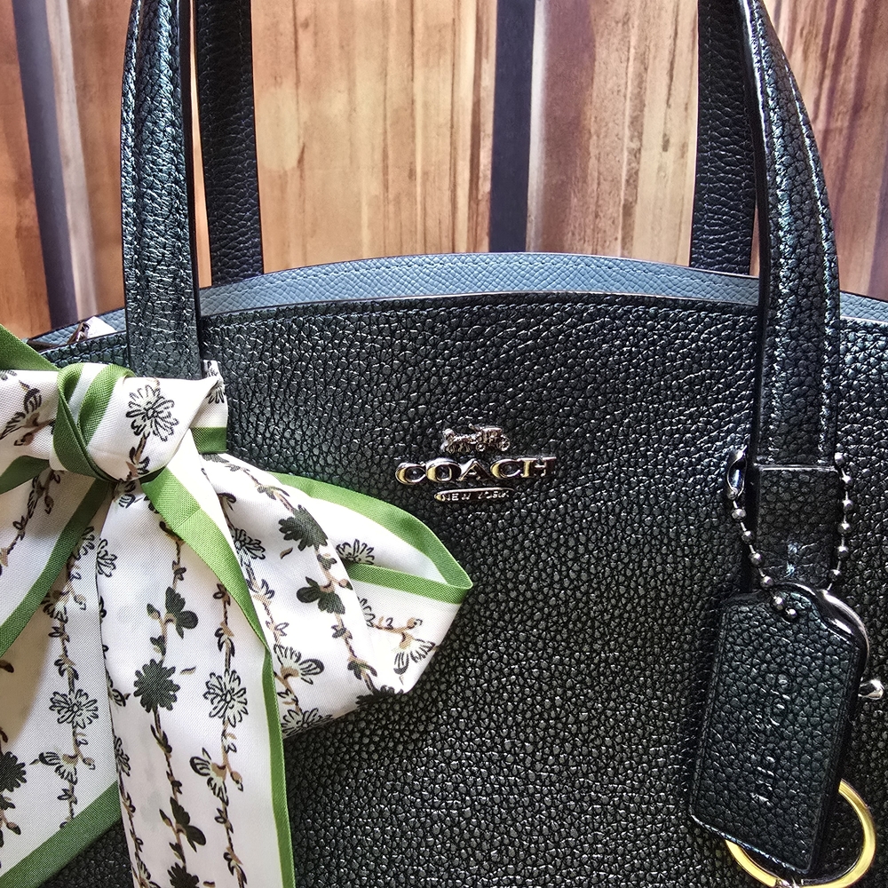 Coach Forest Green Tote with Scarf and Horse Charm - Picture 2 of 13